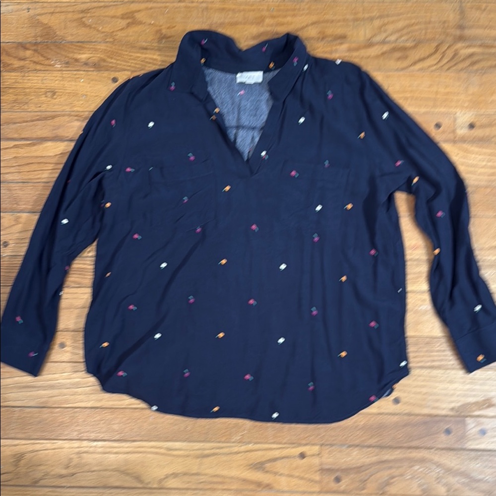 Women's Navy Blouse with Multicolor Accents